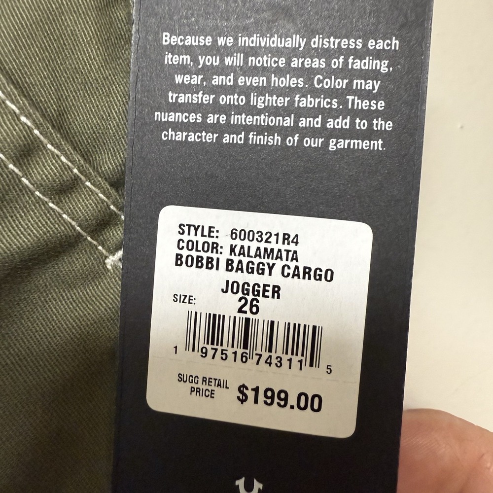 True Religion Bobbi Baggy Cargo Joggers Women 26 Green Contrast Stitch 600321R4 - Picture 5 of 9